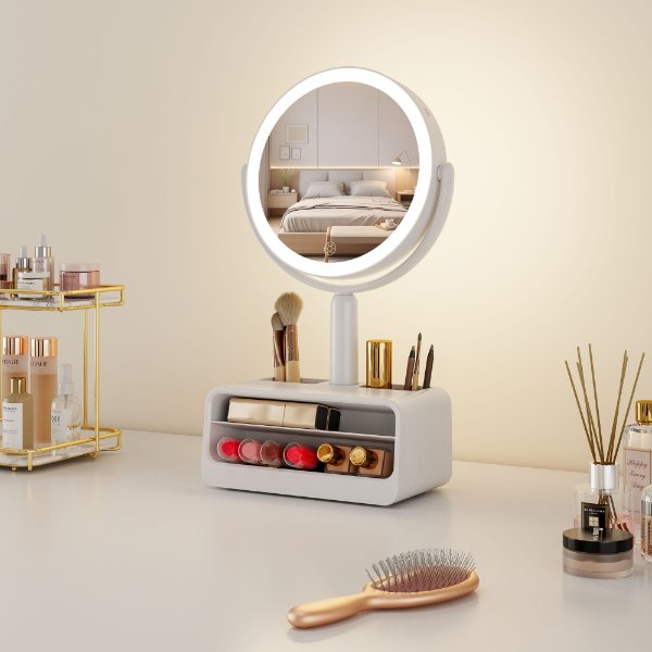 RM480 Round LED Vanity Mirror with Storage