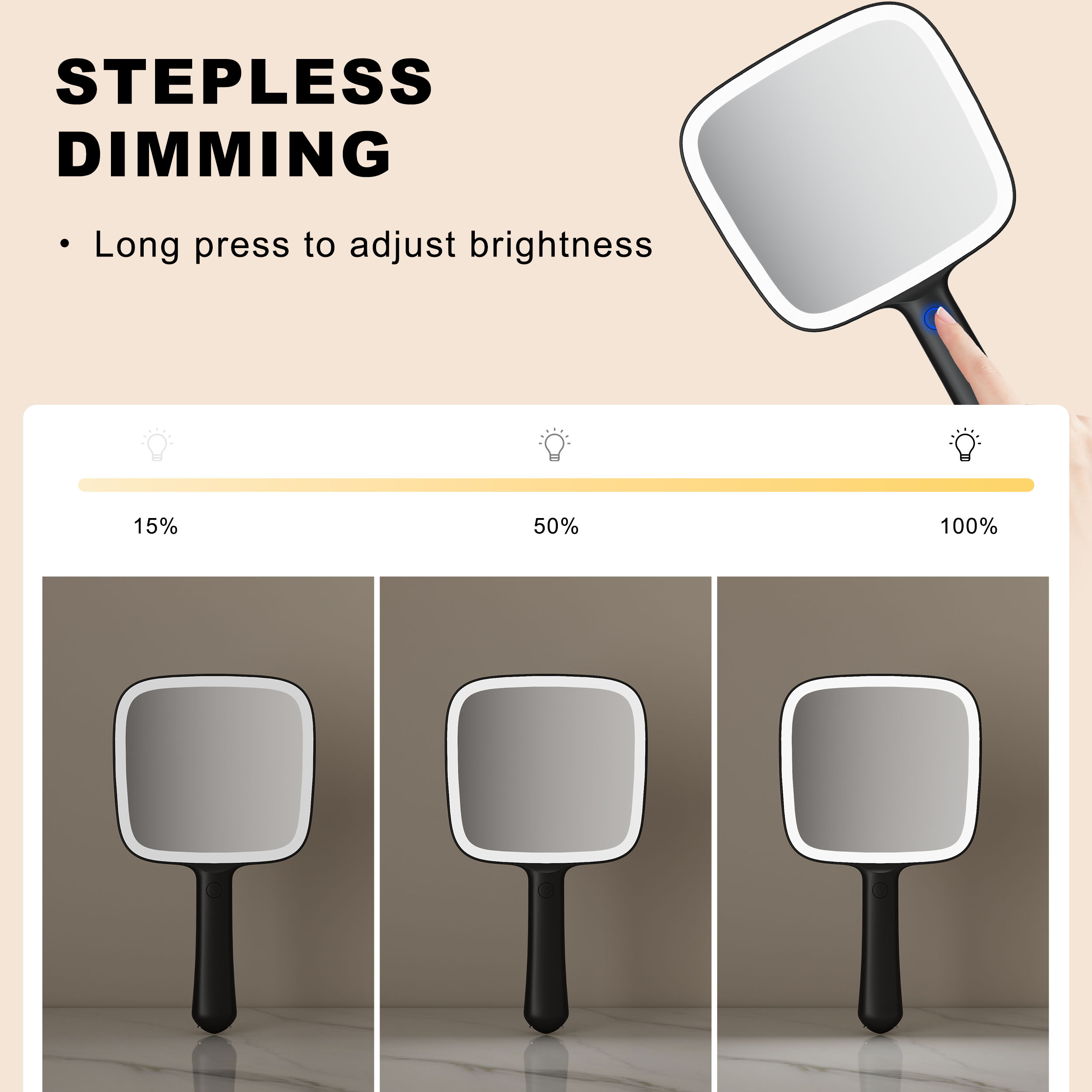 SM362A-SL Custom LED Makeup Hand Held Handheld Mirror